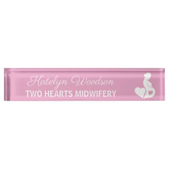 Midwife Doula Beautiful Pregnancy Business Pink Nameplate (Front)