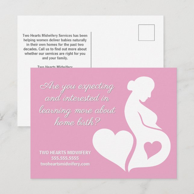 Midwife Doula Beautiful Pregnancy Business Pink Postcard (Front/Back)