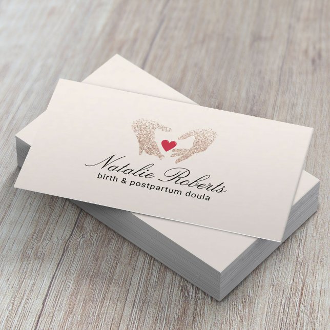 Midwife Doula Birth Coach Glitter Hands & Heart Business Card (Creator Uploaded)