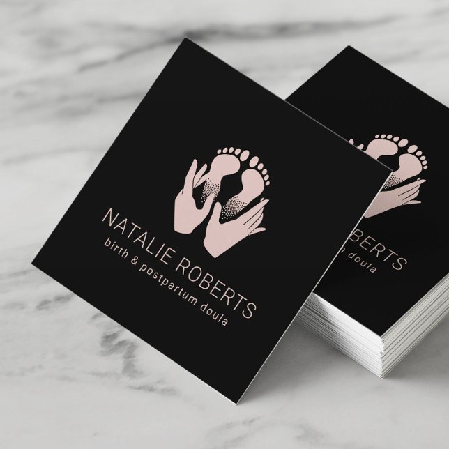 Midwife Doula Birth Coach Hands & Baby Feet Square Business Card (Creator Uploaded)