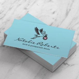 Midwife Doula Birth Coach Stork Logo Blue Business Card