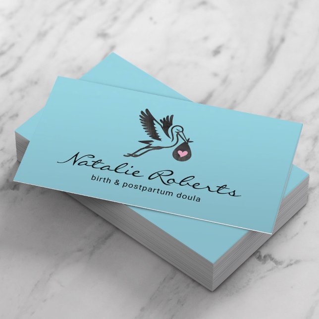 Midwife Doula Birth Coach Stork Logo Blue Business Card (Creator Uploaded)