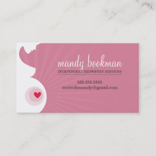 MIDWIFE DOULA CARD pregnant belly heart rose pink