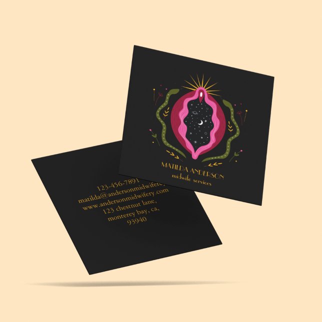 Midwife Doula Pregnancy Birth Coach Black Square Business Card (Creator Uploaded)