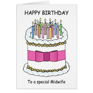 Midwife Happy Birthday Cartoon Cake and Candles