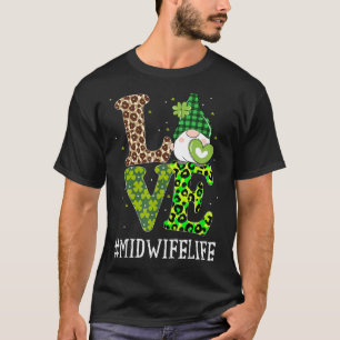 Midwife Love St Patricks Day Gnome Leopard Women T-Shirt