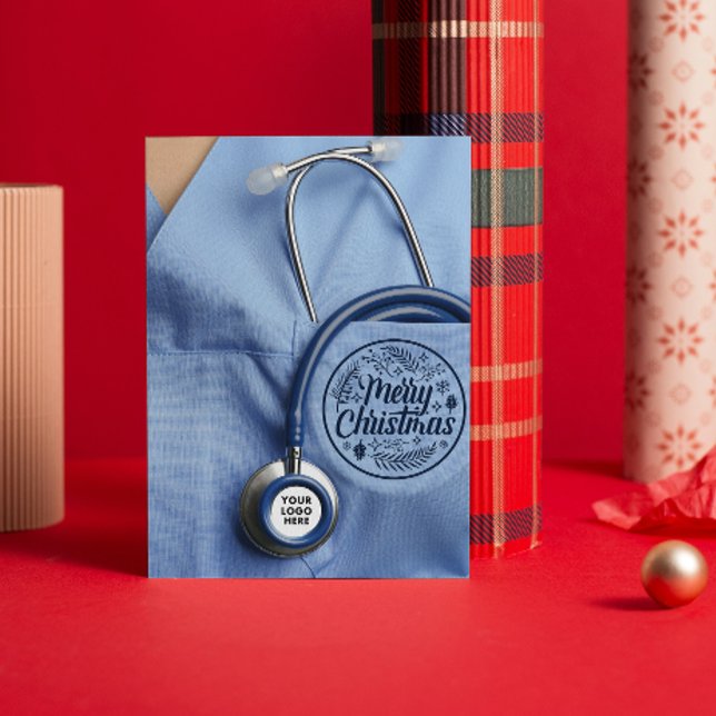 Midwife Medical Stetoscope Custom Logo Text Xmas  Holiday Card (Creator Uploaded)