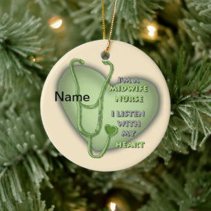 Midwife Nurse Green Heart  Ceramic Tree Decoration