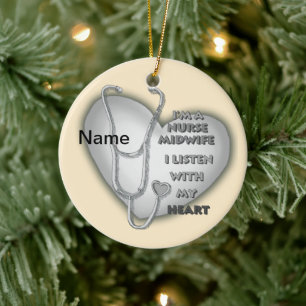Midwife Nurse Grey Heart  Ceramic Tree Decoration