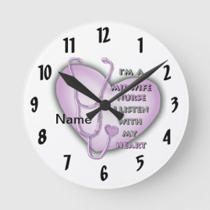 Midwife Nurse Purple Heart  Round Clock