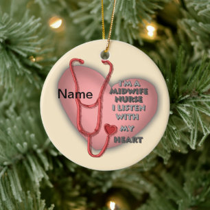 Midwife Nurse Red Heart  Ceramic Tree Decoration