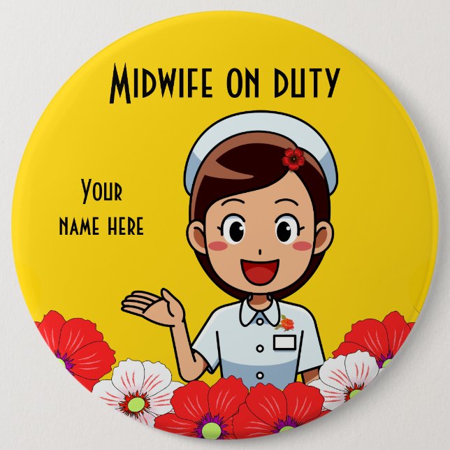 Midwife On Duty, Round Button (Front)
