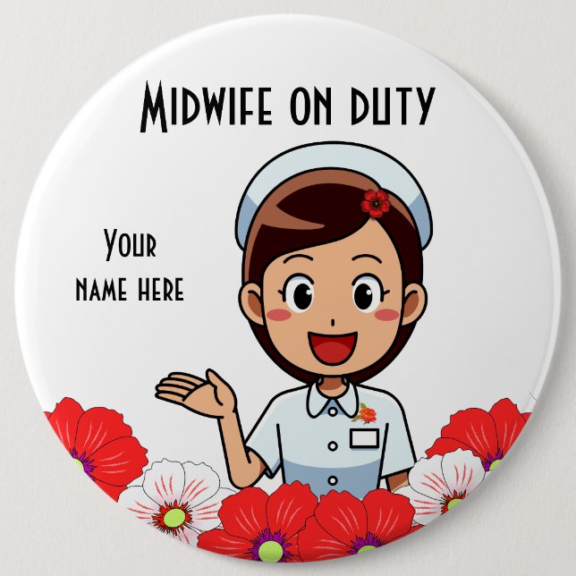 Midwife On Duty, Round Button (Front)