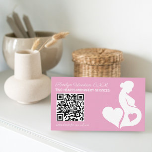 Midwife or Doula Pink Pregnancy Silhouette QR Code Business Card