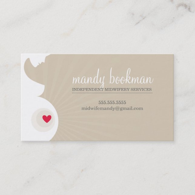 MIDWIFE pregnant belly silhouette beige latte Business Card (Front)