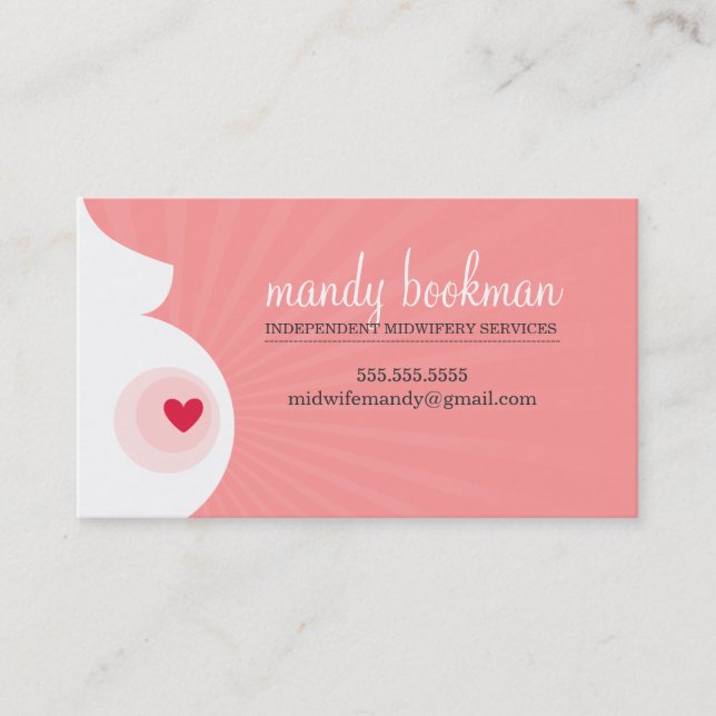 MIDWIFE pregnant belly silhouette coral pink Business Card (Front)