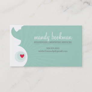 MIDWIFE pregnant belly silhouette mint green Business Card