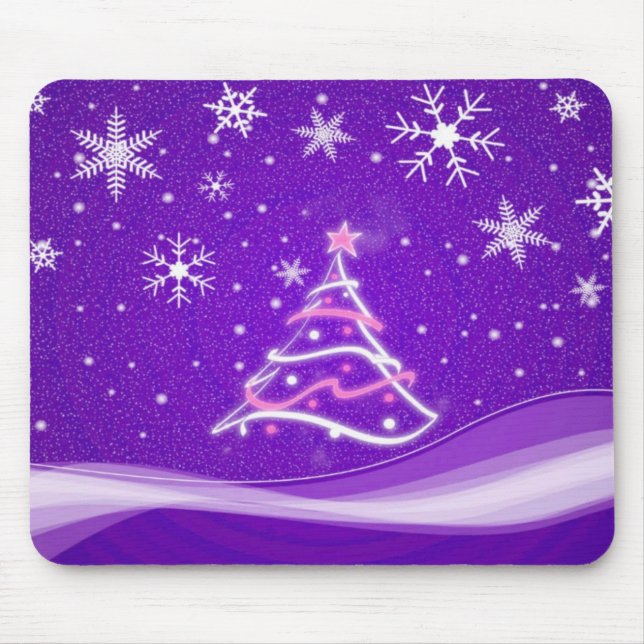 Midwinter forest scene purple mouse mat (Front)