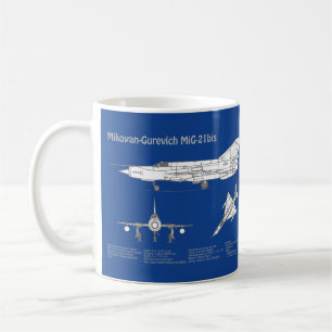MiG-21 bis - Aeroplane Blueprint Plans ABD Coffee Mug