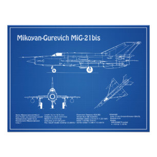 MiG-21 bis - Aeroplane Blueprint Plans AD Photo Print