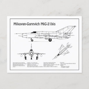 MiG-21 bis - Aeroplane Blueprint Plans BD Postcard