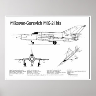 MiG-21 bis - Aeroplane Blueprint Plans BD Poster
