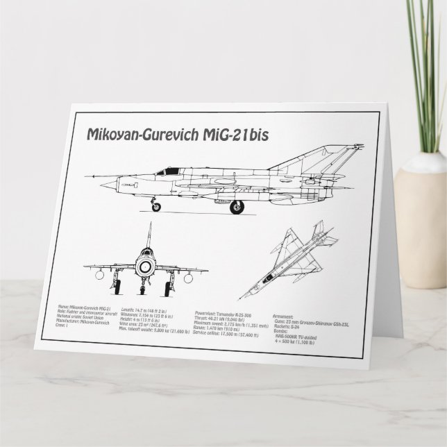 MiG-21 bis - Aeroplane Blueprint Plans BD Thank You Card (Front)
