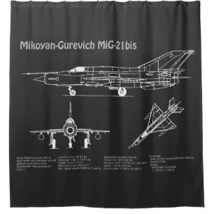MiG-21 bis - Airplane Blueprint Plans PD Shower Curtain