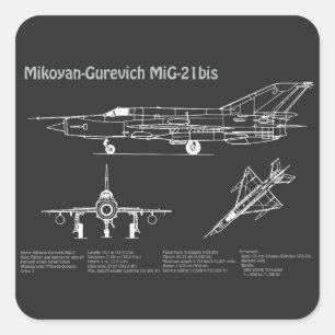 MiG-21 bis - Airplane Blueprint Plans PD Square Sticker