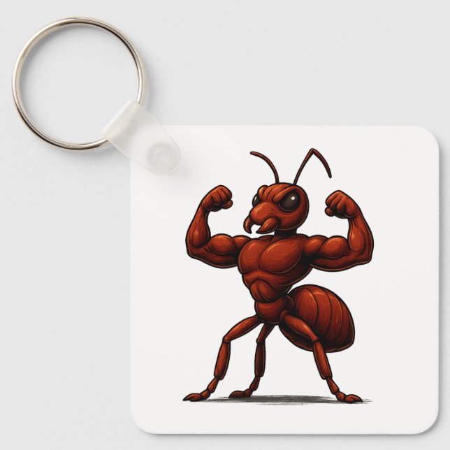 Mighty Ant – Cartoon Strong Ant Illustration Key Ring (Front)