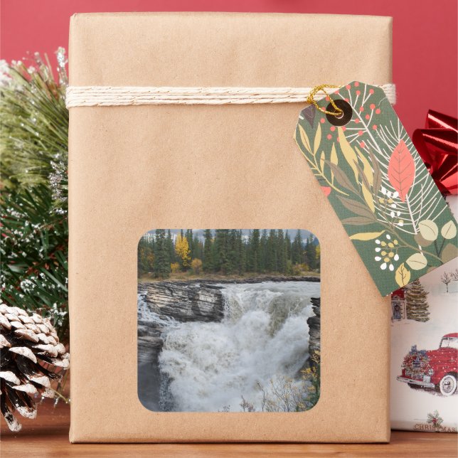 Mighty Athabasca – Jasper Waterfall Square Sticker (Holiday)