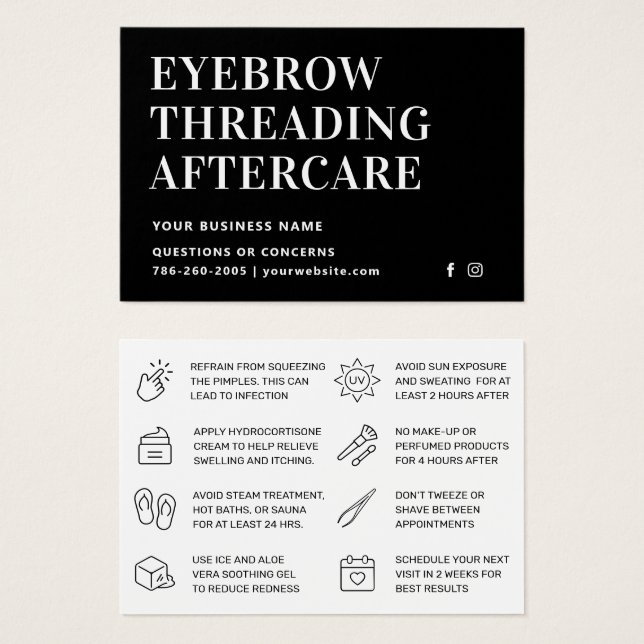 Mighty Black Eyebrow Threading Aftercare Card (Front & Back)