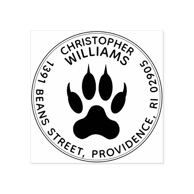 Mighty Claws Wolf Paw Print Round Return Address Rubber Stamp (Imprint)