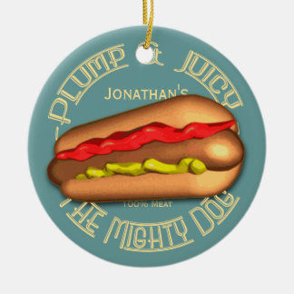 Mighty Dog Hotdog Personalised Ceramic Tree Decoration