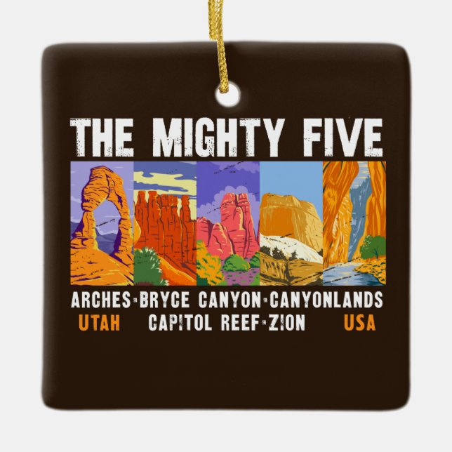 Mighty Five Utah National Parks List Vintage  Ceramic Ornament (Front)