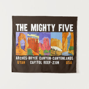 Mighty Five Utah National Parks List Vintage Tapestry