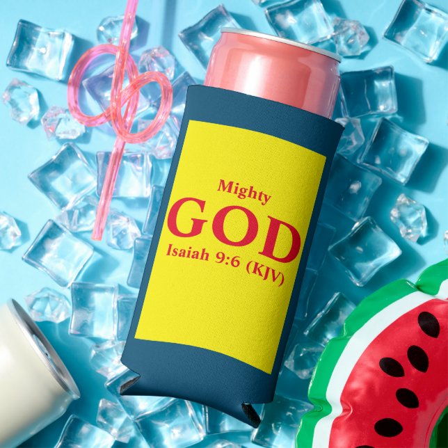 Mighty GOD - Bible Verse - Red, Yellow, & Blue Seltzer Can Cooler (In Situ Summer)