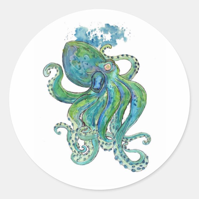 Mighty Green Kraken Classic Round Sticker (Front)