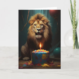 Mighty Lion with a Birthday Cake Thank You Card