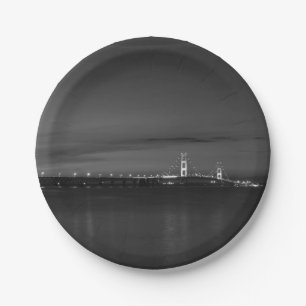 Mighty Mac At Night Pano Grayscale Paper Plate