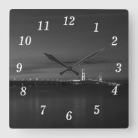 Mighty Mac At Night Pano Grayscale Wall Clock