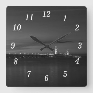 Mighty Mac At Night Pano Grayscale Wall Clock
