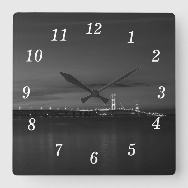 Mighty Mac At Night Pano Grayscale Wall Clock (Front)