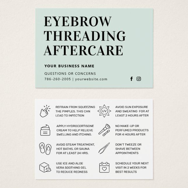 Mighty Mint Eyebrow Threading Aftercare Card (Front & Back)