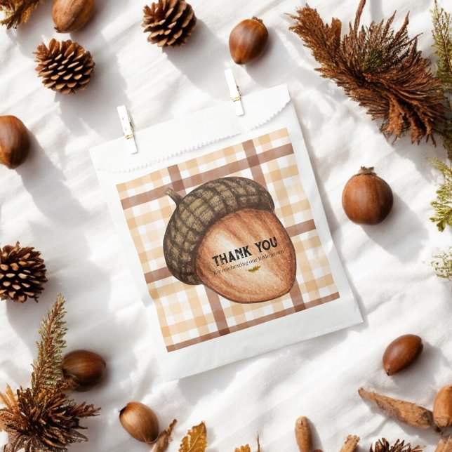 Mighty Oaks Brown Plaid Fall Acorn Baby Shower Favour Bags (Creator Uploaded)
