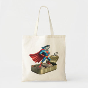 Mighty Sardine Superhero Fish Ocean Hero Art Tote Bag