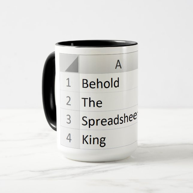 Mighty Spreadsheet King, Excel Black Mug (Front Left)