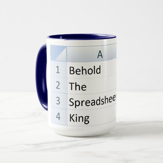 Mighty Spreadsheet King, Excel Blue Mug (Front Left)