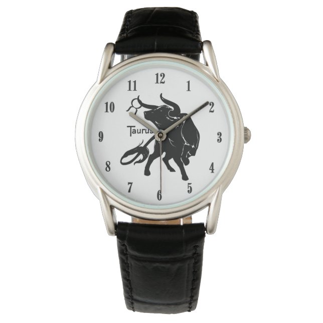 Mighty Taurus the Bull Zodiac Black Numbers Watch (Front)