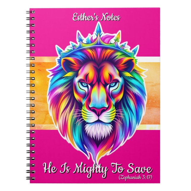 Mighty to Save - Custom Journal - Verse Lion Pink (Front)
